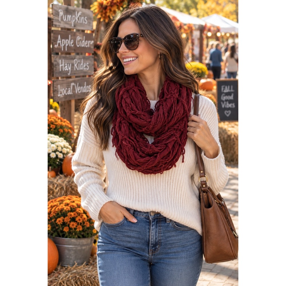 Two Infinity Scarf Bundle Leopard Print Brown Black & Burgundy Textured Woven